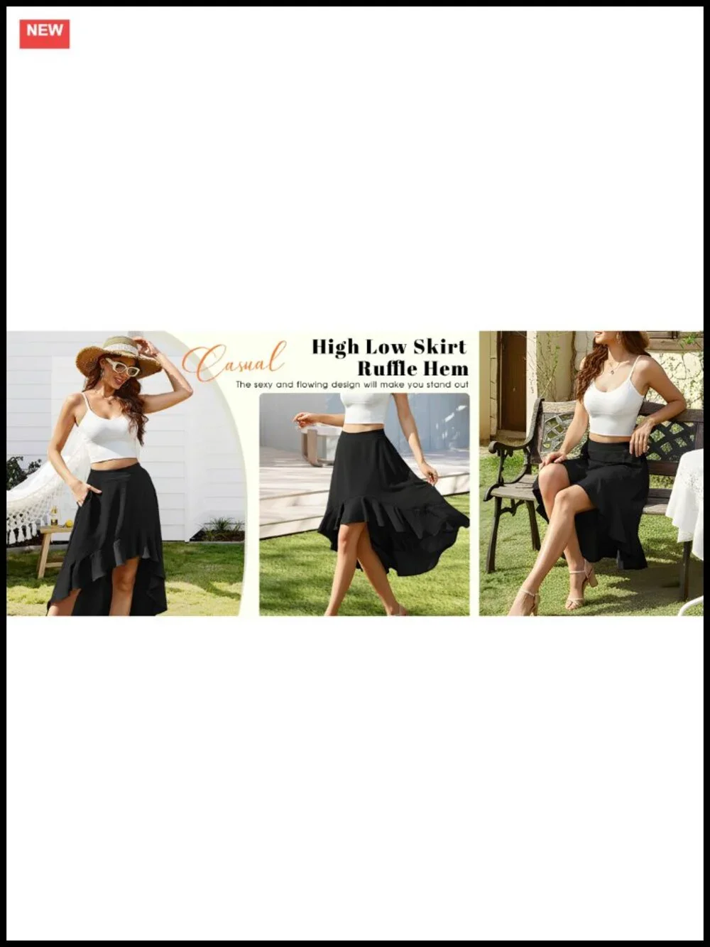 Flowy High Low Maxi Skirt with Pockets - Elastic Waist A-Line